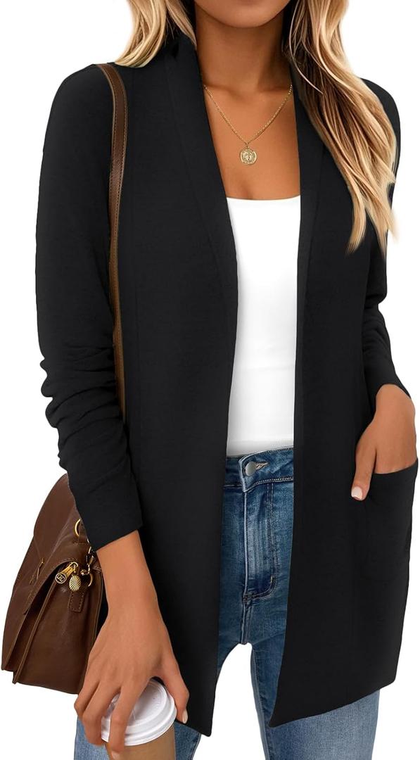 LILLUSORY Cardigan Sweaters for Women Lightweight Open Front Cardigans Casual Loose 2026 Spring Outfits with Pockets (X-Large, Black)