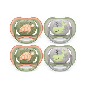 Philips Avent Ultra Air Pacifier - 4 x Light, Breathable Baby Pacifiers for Babies Aged 6-18 Months, BPA Free with Sterilizer Carry Case, SCF085/53 (Orange Turtle / Green Whale)