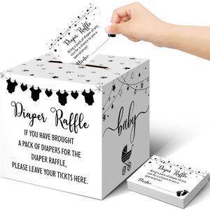 Teling 51 Pieces Diaper Raffle Tickets with Card Box Baby Shower Decorations Baby Shower Holder Box for Girl Boy Diaper Raffle Party(Fresh Style)