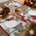 Randall Christmas Snowman Table Placemat Set of 4, Yarn-Dyed Jacquard Fabric Festive Dining Table Decoration for Kitchen Holiday Party & Family Gathering,Xmas Festive Party Supplies,13"18"(Red/Green)