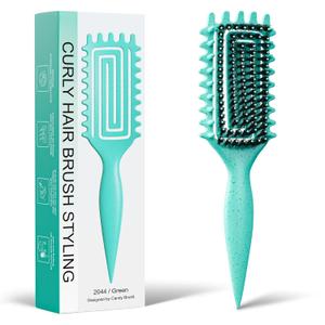 Curly Hair Brush, Curl Defining Brush with Soft Boar Bristles Detangling Tangled Glides, Wide-Teeth Design Effortlessly Shaping & Defining Curls, Curling Definer for Wet & Dry Hair (Green)
