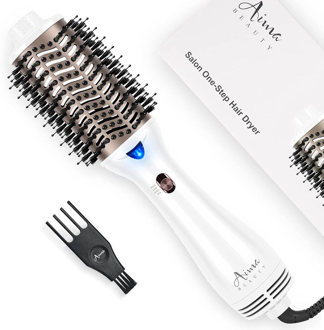 Aima Beauty One Step Dryer & Volumizing Hot Air Brush, Blow Dryer, Ceramic Straightener, Curler & Hot Comb 4 in 1 Salon Ionic Hair Styling Tools, White (2.3"/ 60mm Oval Barrel)