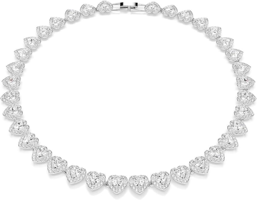Silver Tone Clear Heart Rhinestone Tennis Necklace & Bracelet Set - Fashion Jewelry