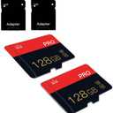 2 Pack Micro Memory Card 128GB Class 10 with Adapter High Speed Memory Card for Tablet, Drone