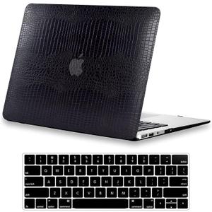 DTangLsm for MacBook Pro 13 inch Case 2025-2016 M2 M1 A2338 A2289 A2251 A2159 A1989 A1706 A1708, Crocodile Skin Alligator PU Leather Hard Shell Cover for MacBook Pro 2020 Case+Keyboard Cover, Black
