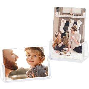 Boxalls 2 Pack Picture Frames 4x6 with Clear Base Stand, Acrylic Photo Frame Frameless for Desk Display Decoration(Horizontal + Vertical)