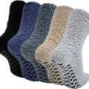 SOJOFEL Men's Fuzzy Slipper Socks with Non-Slip Grips Winter Warm Sleeping Socks for Indoor Home 5 Pairs (11-13)