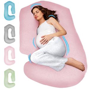 PILLANI Pregnancy Pillows for Sleeping - V C U Shaped 57inch Full Body Pillow with Removable Washable Cover, Cooling Maternity Pillow for Pregnant Women, Support for Back Belly Legs Hip (Jersey Pink)