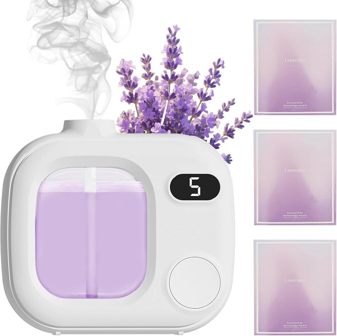 Mini Aromatherapy Diffuser - Cute and Compact Ultrasonic Essential Oil Diffuser with 5 Mist Levels for Home Office Car and Hotel Cordless Air Fragrance Machine for Large Rooms and Bathrooms (3pcs*lavender Purple)
