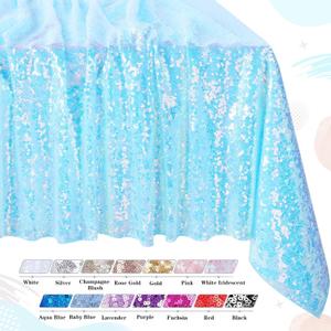 QueenDream Sequin Blue Iridescent Tablecloth 50x80 Inch Rectangle Table Cloth Outdoor Tablecloth Wedding Party Birthday Cake Decoration