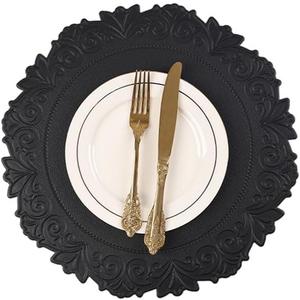 Noctiflorous Round Faux Leather 15 Inch Placemats Set of 6 Waterproof Wipeable Heat Resistant Tablemat for Dining Table Kitchen Non Slip Washable Oilproof Table Place Mat for Indoor Outdoor(Black, 6)