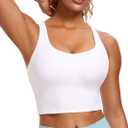 CRZ YOGA Womens Butterluxe Strappy Longline Sports Bra - Padded Criss Cross Yoga Workout Crop Tank Tops Small, White