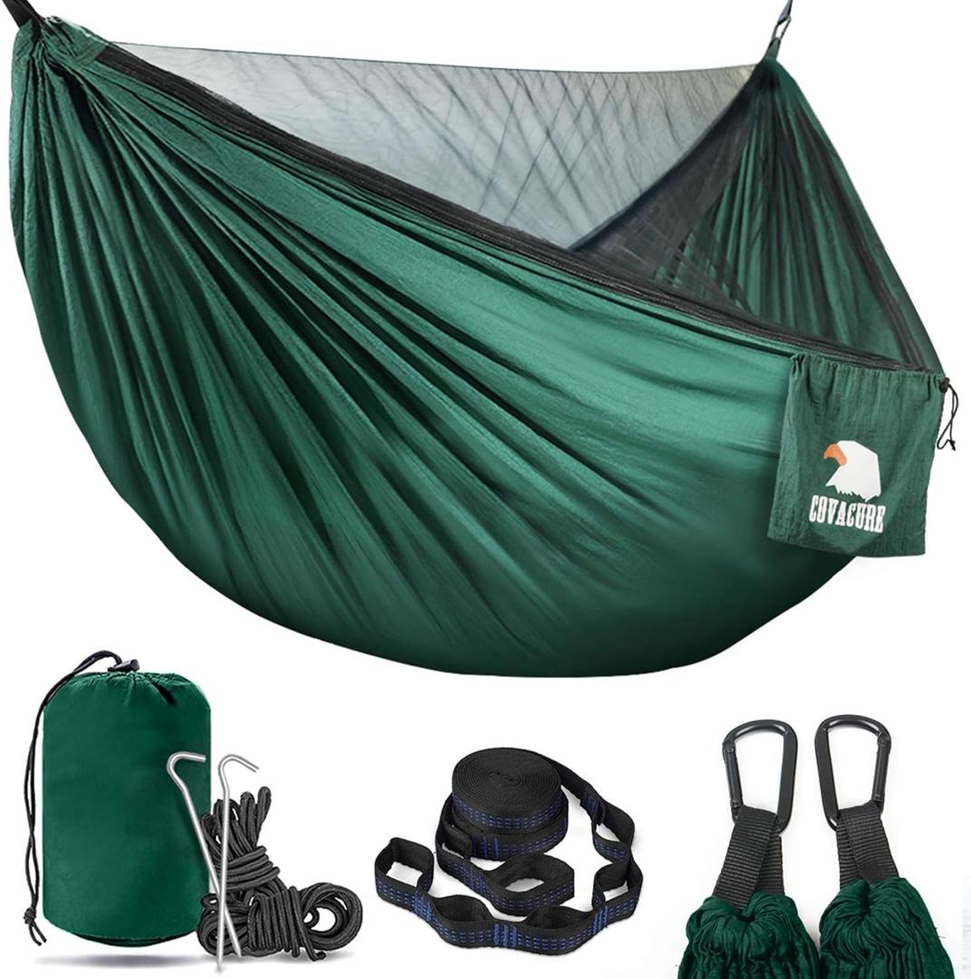 Covacure Camping Hammock - Lightweight Double Hammock, Hold Up to 772lbs, Portable Hammocks for Indoor, Outdoor, Hiking, Camping, Backpacking, Travel, Backyard, Beach Dark Green