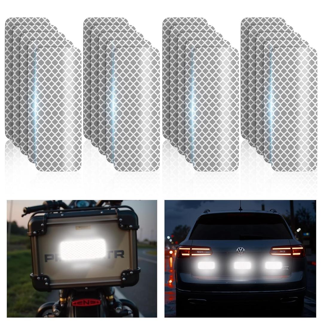 20 Pcs Super Reflection Reflective Stickers Made of 3M DG3, Safety Reflective Tape for Car Bike Mailbox Helmet, White Reflective Tape Outdoor Waterproof 3.15" X 1.18"