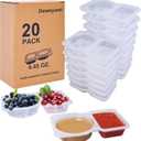 5 x 20sets Double Compartment Condiment Containers with Lids, snack box containers, Portion Cups Plastic perfect for to-go Sauce, Sampling, Dressing, Travel Snack