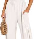 ANRABESS Women Summer Casual Dressy Sleeveless Smocked Wide Leg Linen Jumpsuits Rompers 2026 Trendy Travel Outfit Pocket (White)
