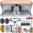 1200W Jewelry Polisher with Display Screen, Variable Speed Bench Polishing Buffing Machine with Dual Exhaust Fan Blower, Dust Collector, Work Light and Eye Shield for Jewelry, Metal, Wood