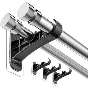 ANDGOO Double Curtain Rod Bracket, No Drilling, Renter Friendly Adhesive Curtain Rod Holders, Double Rod Curtain Hooks, Heavy Duty Curtain Hangers for Apartment Living Room Bedroom (4 PCS, Black)