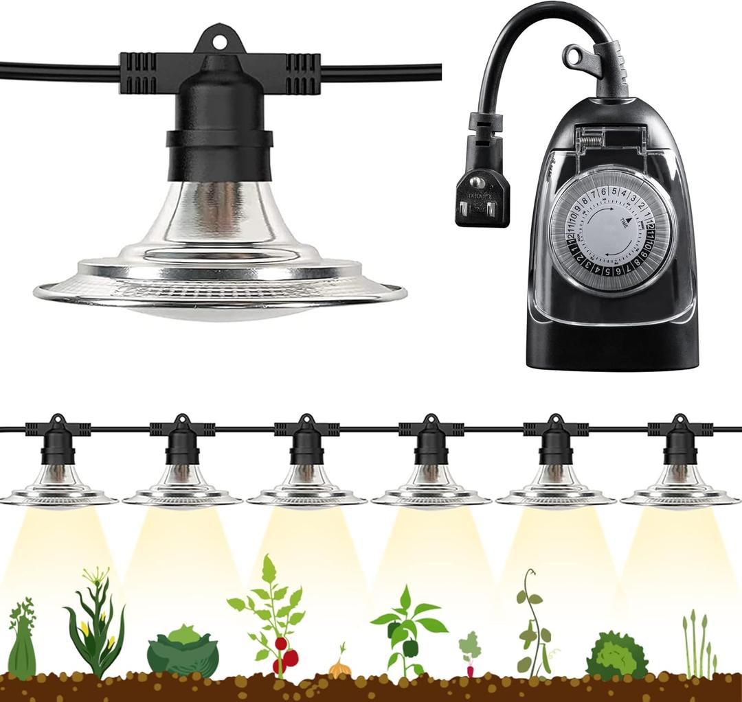 Espird 6-Light LED Grow Light Plant Growing Lamps with Timer, Outdoor Waterproof Grow Light String for Greenhouse, Full Spectrum Grow for Seeding Veg Flowers (7 PCS (6 Lights + 1 Timer))