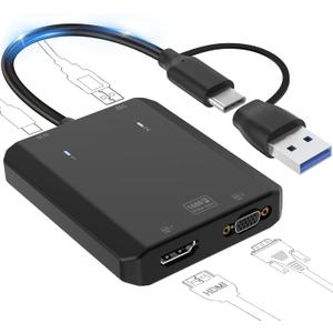 2 x Herfair Splitter for Dual Monitors Extended Display 1 in 2 Out USB to HDMI VGA External Graphics Card Support Windows MacOS System Simultaneously Output 2 Screens, Driver Install Needed