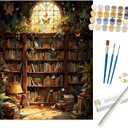 Garden Library Paint by Numbers Kit for Adults - DIY Books and Butterflies in Window Light Painting on Rolled Canvas 16x20In, Acrylic Paint Set for Beginners, Art for Home Decoration or Gifts