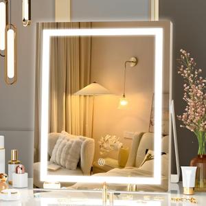 Hasipu Vanity Mirror with Lights, 9.8" x 11.8" LED Makeup Mirror with Smart Touch 3 Colors Dimmable, Brightness Adjustment, 360 Rotation, White
