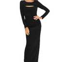 Xscape Women's Long Sleeve Glitter Knit Ruched Back Dress with Side Slit, Black, 16