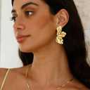 Gold Flower Statement Earrings for Women, 14K Gold Plated Large Irregular Leaf Floral, Big Chunky Dangle Earrings Set