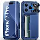 For iPhone 17 Pro Case Wallet with Screen Protector (Tempered Glass), Slide Camera Cover, Military Grade Drop, Card Holder (4-5 Cards), Heavy Duty Men Women Case for iPhone 17 Pro, Blue