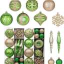 Hollyone Green and Champagne Christmas Balls Ornaments Set, 50pcs Large Glitter Shatterproof Christmas Snowflakes Ornaments Bulk Decoration Hanging Ball for Xmas Tree Wreath Garland Wedding Home Decor