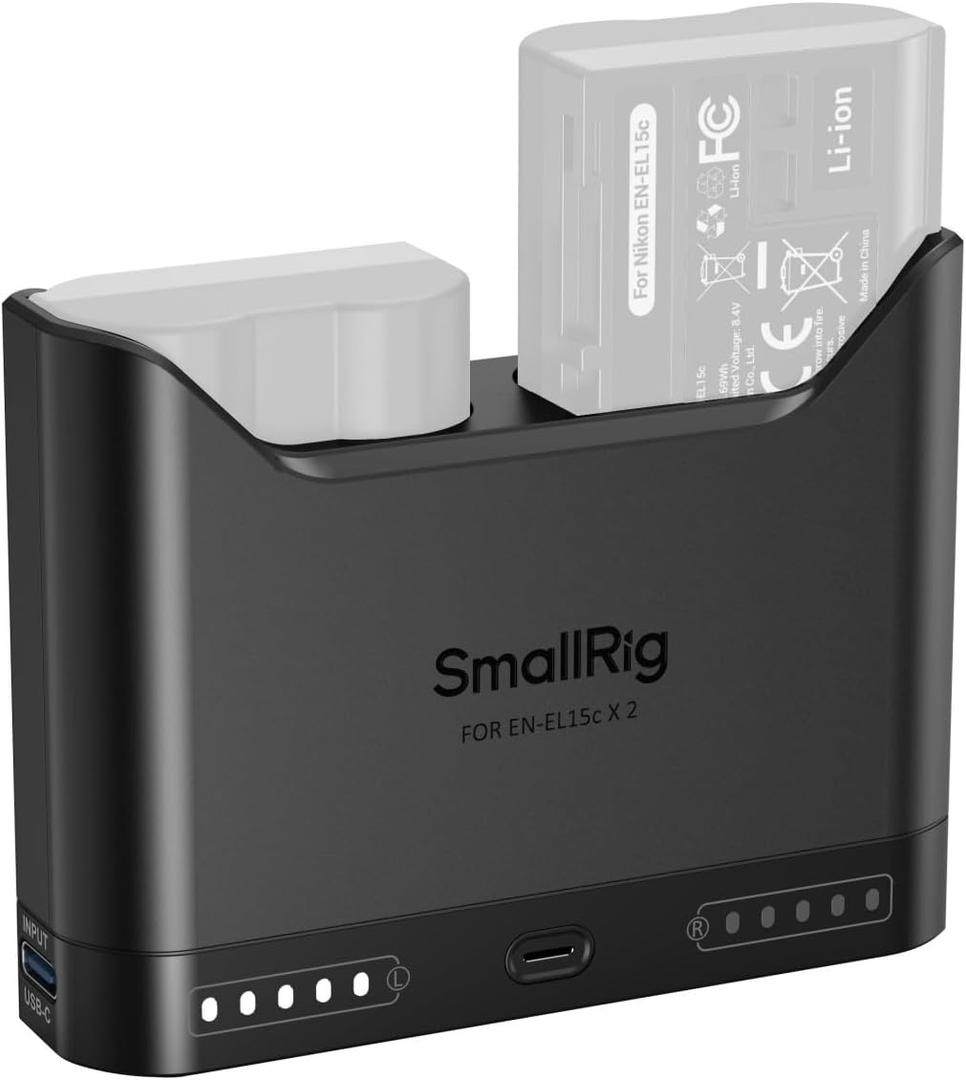 SMALLRIG EN-EL15c Battery Charger for Nikon, 2h Dual Slot Camera Charger, 22.5W USB-C Port, Full Compatible with Nikon ZR, Z6III, Zf, Z8, Z7II, Z7, Z6II, Z6, D850, D810, D780, D750, D500, D7500, D7200