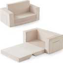 Kids Couch, 2-in-1 Toddler Chair Comfy 1-3 Years, Convertible Kids Chair, Toddler Couch That Fold Out, Kid Lounge Chairs for Boys and Girls Gifts, Kids Recline, Double, Beige (Large)