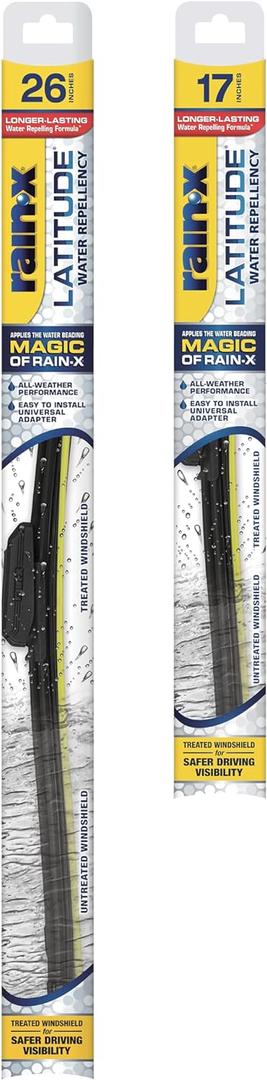 Rain-X 810195 Latitude 2-In-1 Water Repellent Wiper Blades, 26" and 17" Windshield Wipers (Pack Of 2), Automotive Replacement Windshield Wiper Blades With Patented Rain-X Water Repellency Formula (Latitude Water Repellency)