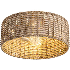 Handwoven Boho Rattan Ceiling Fan with Light,Flush Mount Caged Fandelier