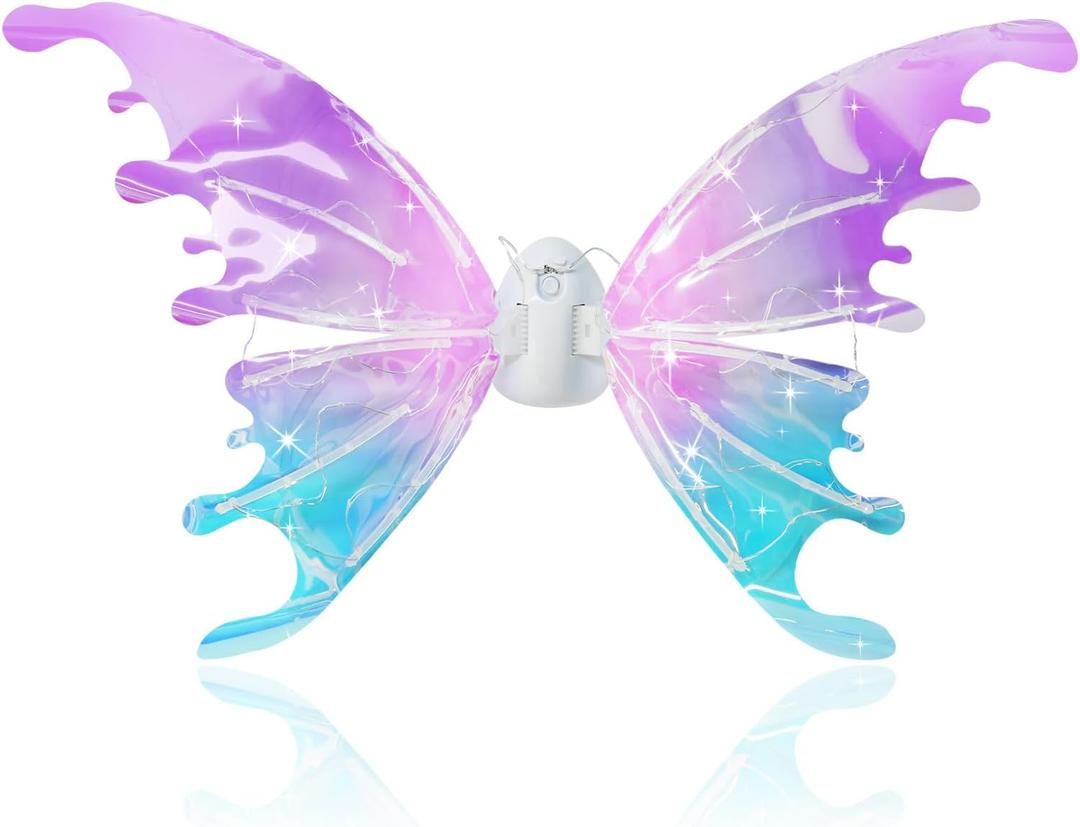 ATHLERIA Electric Fairy Wings for Girls,DIY Butterfly Angel Wings with Lights Toddler Birthday Princess Gifts for 3 4 5 6 7+ Years,Light Up Fairy Costume for Halloween Christmas Dress Up Party Favor