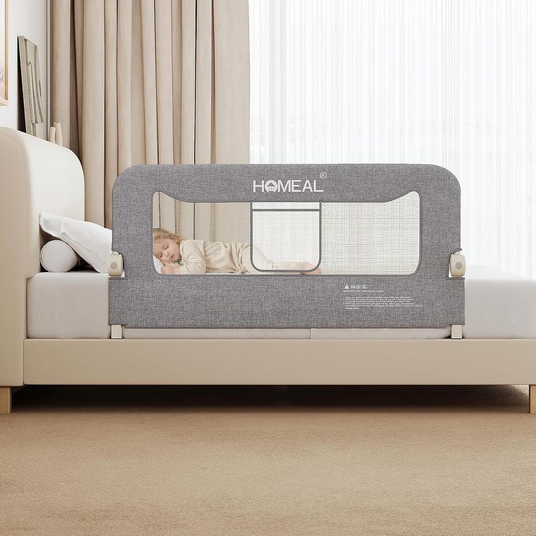 HOMEAL 47in Foldable Toddler Bed Rails with U-Shape Base, Bed Rail for Toddlers, Baby Bed Rail Guard for for Twin, Full, Queen, King Beds, Bed Rail for Baby, Grey