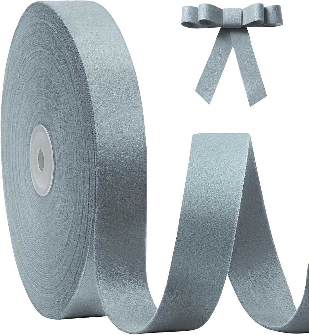 Dusty Blue Velvet Ribbon Double Faced 1 Inch x 20 Yard Blue Ribbon for Christmas Tree Ornaments Wreath Gift Wrapping Bow Making and Wedding Decoration