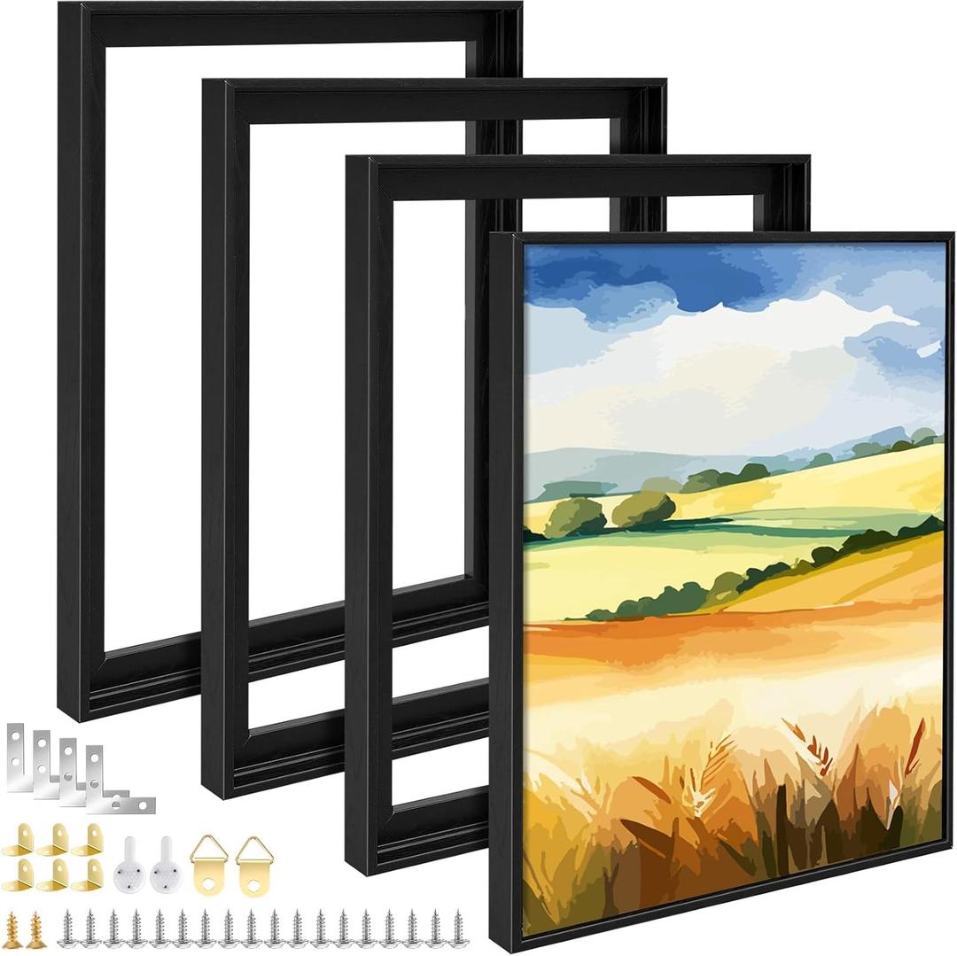 Suzile 4 Pcs Floating Frames for 16 x 20 Canvas, 0.6"-0.9" Deep Painting Prints Wall Photo Picture Panel Floater Frame for Living Room Bedroom Artwork (Black)