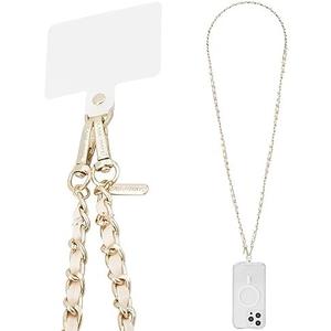 Case-Mate Crossbody Phone Lanyard [Works with All Phones] Hands-Free Strap - Leather Cell Phone Charm - Neck Chain Holder for iPhone 16 Pro Max /15 Pro Max /14/13/12/S25 Ultra - Gold Chain Tan Leather