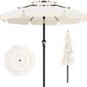 AreShark 10FT 3-Tiers Patio Umbrella with Valance, Outdoor Umbrellas with Crank/Tilt, Table Market Umbrella Vented w/ 8 Sturdy Ribs for Garden, Deck, Backyard, and Pool, Cream White
