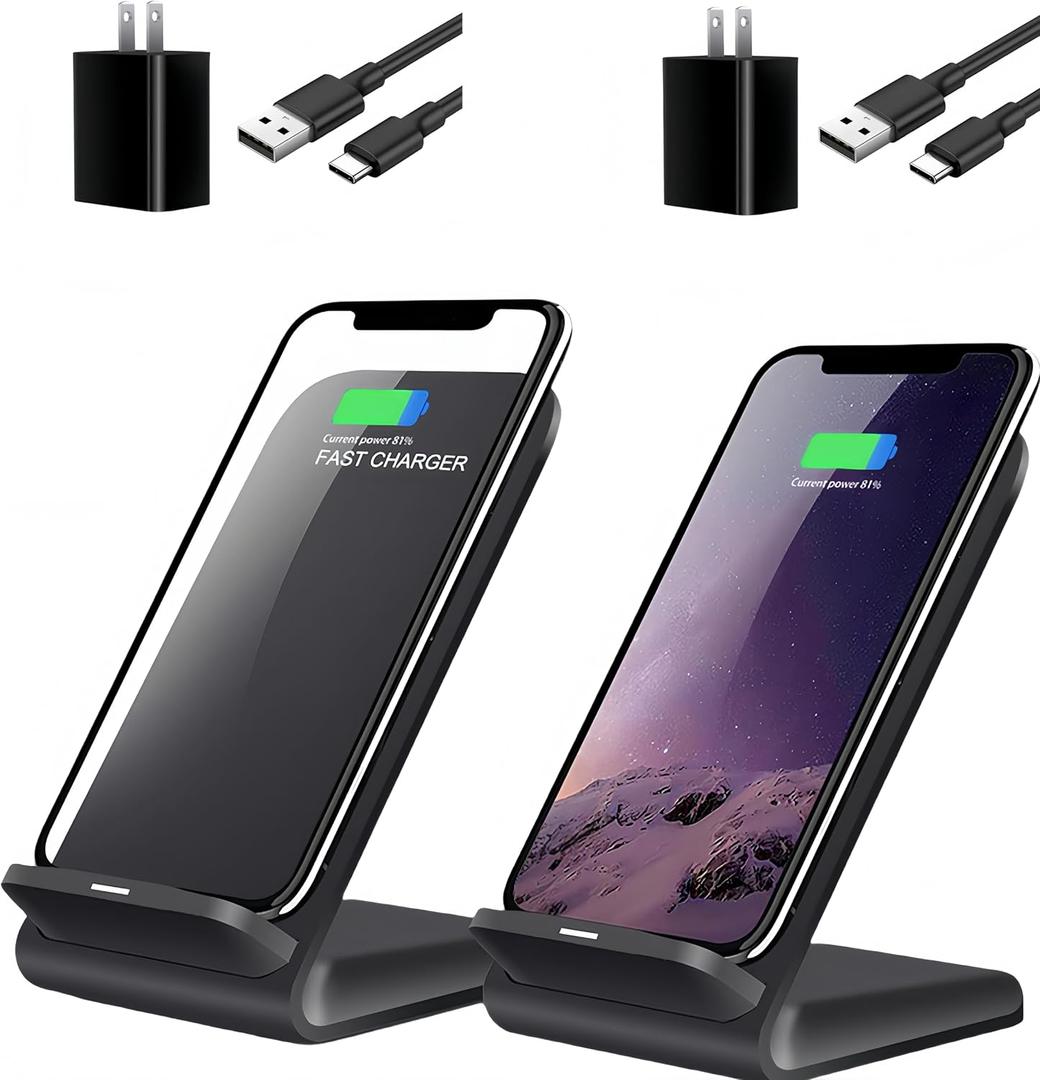 2 Packs Wireless Charging Stand, 20W Fast Charging Stand with QC3.0 Adapter for Samsung Galaxy S25/S25+/S25 Ultra/S24/S23/S22/S21/Note, for iPhone 17 Air Pro Max/16/15/14/13/12/11 Series, and More.