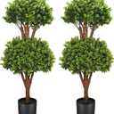 ChrisXiao 3ft Artificial Triple Ball Boxwood Topiary Tree Set of 2, Artificial All Year Green Fake Plant Ball Trees, UV-Resistant Indoor/Outdoor Porch Decor with Sturdy Pot