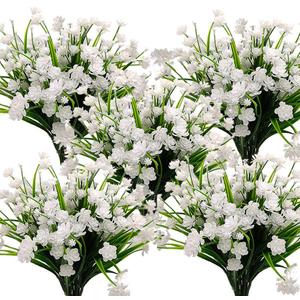 Grunyia 10 Bundles Artificial Flowers Outdoor UV Resistant Fake Plants Indoor Outside Hanging Planter Home Garden Decor (White-daffodil)