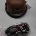 Motorcycle Half Helmet Retro German Handmade Leather Half Face Quick Release Buckle & Goggles - DOT Approved (Dark Brown, L)