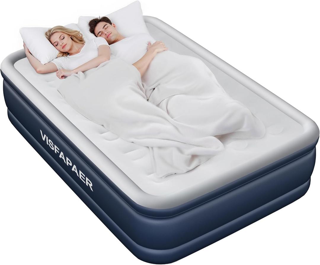 Air Mattress Full with Built in Pump Raised, 18'' High Inflatable Mattress Electric Blow Up Mattress Fast Blow Up Bed Tall Comfortable Airbed for Camping, Home Guests, Travel w/ Storage Bag 650Lbs Max (Blue)
