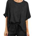 Tankaneo Womens 2 Piece Sets Summer Outfits 2026 Two Piece Lounge Set Pajamas Oversized T-shirts Drawstring Shorts Sets Black, L