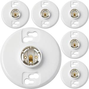 6 Pcs Medium Base E26 Lampholder Ceiling Light Sockets White Phenolic Bulb Socket Incandescent Fluorescent CFL Lamp Holder 660w 250v (Keyless)