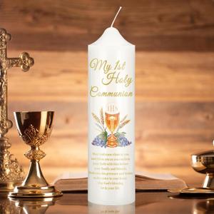 Threlaco My First Holy Communion Taper Candle Gifts 9.84 Inches Religious Catholic Candles with Chalice Design Catholic Gifts for Church Supplies Baptism Wedding