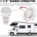 TonGass (2-Pack, White) Universal Fit Gravity Feed Fresh Water Fill Hatch Inlet for RV Trailers, 4.5" Diameter Fill Hatch Inlet - With 1-1/4 Barbed Connector, Bayonet-Style Cap and 1/2" Air Vent