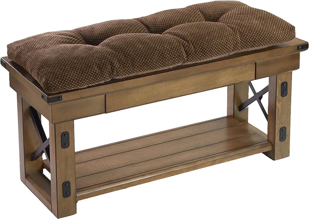 Klear Vu The Gripper Non-Slip Tufted Bench Cushion for Indoor Furniture, Assembled in USA, Entryway Storage, Bay Window, Corner Nook or Piano Seat, 27 Inches, Chenille Dark Brown